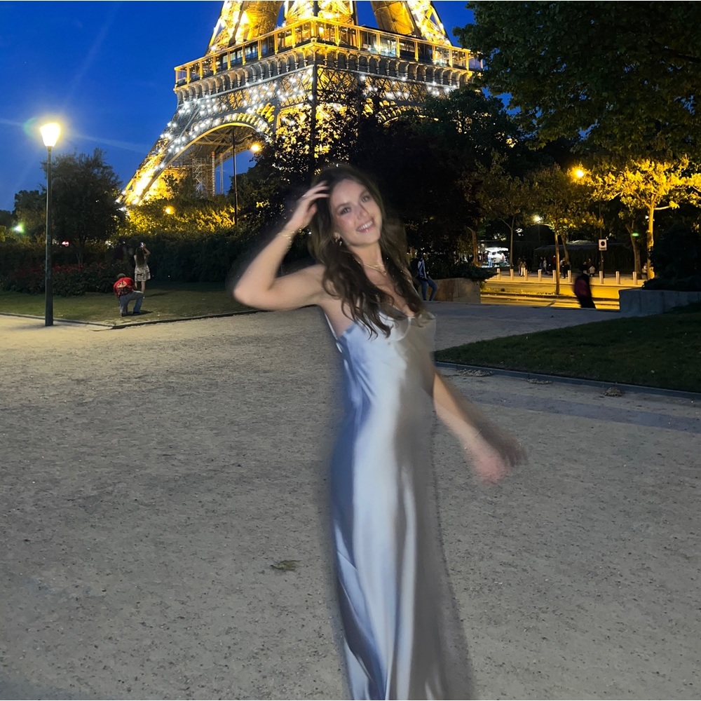 Satin Grey/Purple Midi Dress - Size Small